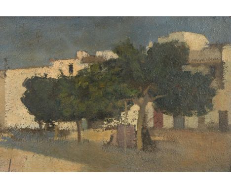 John Copnall (1928-2007) ''Ibizan quayside'' Oil on board, 29.5cm by 44.5cm  Provenance: The Piccadilly Gallery, 1955 An old 