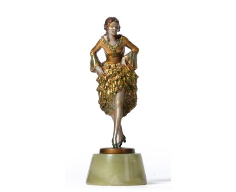 Josef Lorenzl (Austrian, 1892-1950): A Gilt and Cold-Painted Bronze Figure, circa 1925, modelled as a female dancer, on a tap