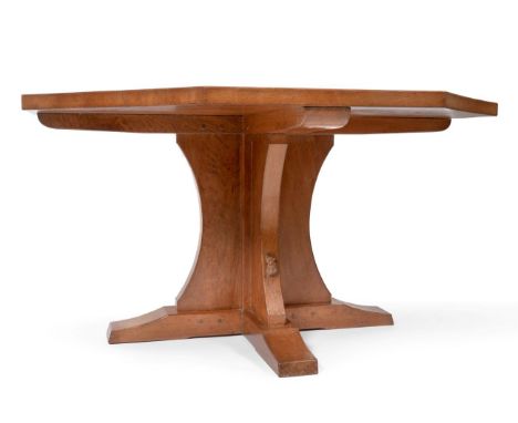 A Robert ''Mouseman'' Thompson Oak 4ft 6'' Octagonal Dining Table, on a cruciform base, with carved mouse signature, 73cm hig