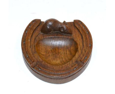 A Robert ''Mouseman'' Thompson Oak Horse Shoe Ashtray, with carved mouse signature, 12cm 