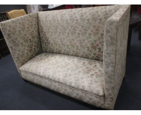 A late Victorian hall sofa raised on tapered feet, 103 x 155 x 77cm  