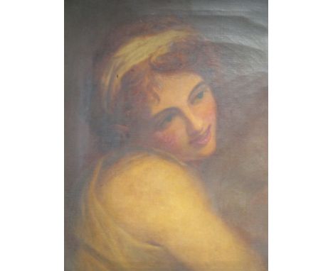 After Romney, portrait of Lady Hamilton, oil on canvas together with a similar painting of a young girl, both measure 50 x 39