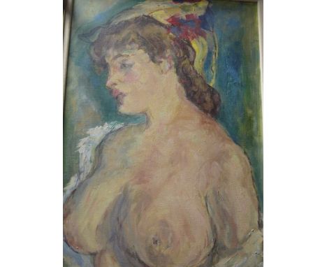 Modern British School, 20th Century, Portrait of nude woman, oil on canvas  
