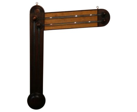 A mahogany sign-post barometer case, with large domed reservoir cover, dual glass tubes and angled top with plain register we