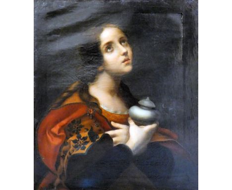 19th century continental School, half portrait of the lady who washed the feet of Christ, oil on canvas, unsigned, 73 cm x 59
