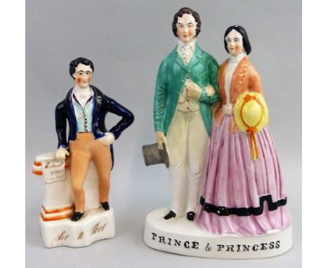 A Victorian Staffordshire figure, titled Sir R. Peel, 21 cm high and a Victorian Staffordshire group titled Prince and Prince