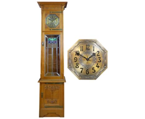 H. Berhoud, Bern - a 20th century oak Swiss Art Nouveau style eight day longcase clock, the 12" octagonal brass dial with app