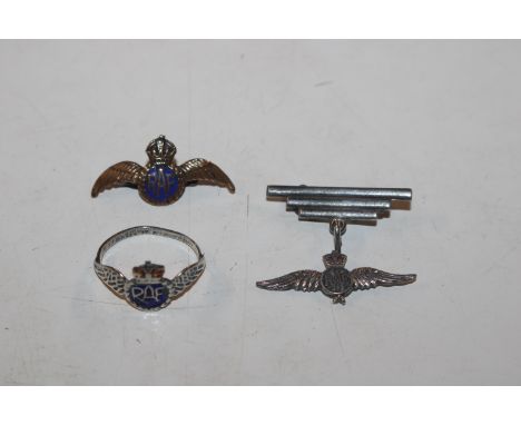 A Sterling silver and enamel RAF brooch and two RAF brooches