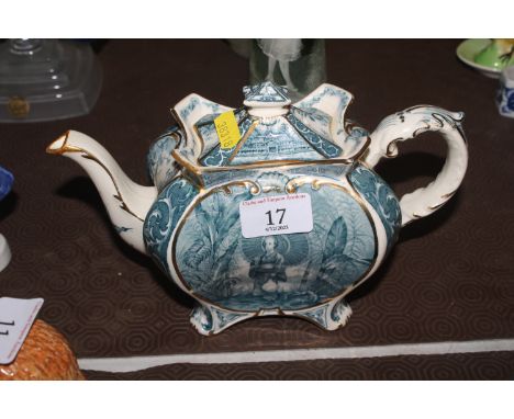 A Burleigh ware chinoiserie pattern tea pot, R.D. shape 223699, R.D. No. 225655