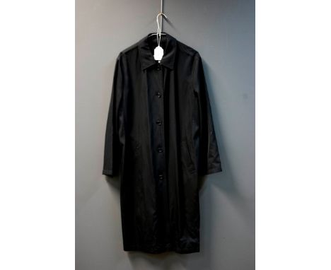 Cerruti, a lady's lightweight cotton viscose mix coat, black with integral gathered tie waist, Size 36