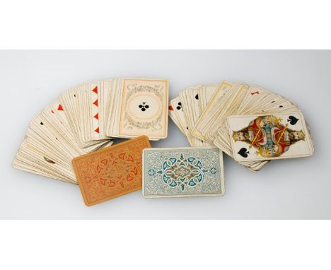 A vintage B Dondorf of Frankfurt (Whist) playing card set, in the 'Mittelalter No. 150', pattern, with red, gilt and orange A