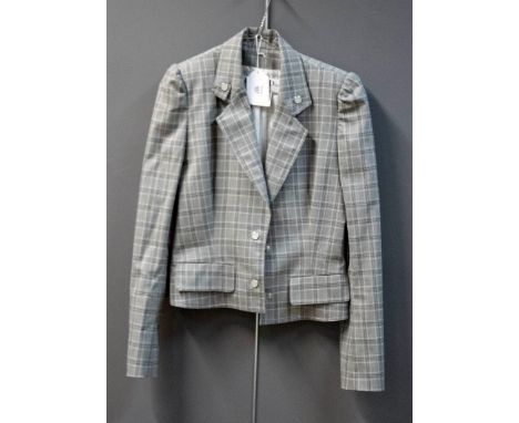 Christian Dior, a lady's military style grey check wool jacket, double breasted with mother of pearl style popper fastenings,