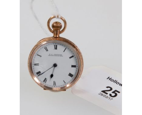 A lady's rose gold keyless lever platform pocket watch, the white enamel dial with Roman numerals,  signed T. A. Chandler Lea