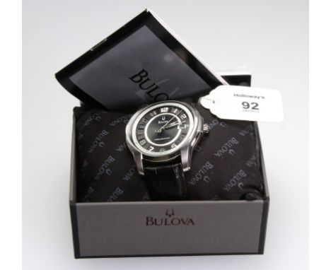 A gentleman's Bulova Precisionist wristwatch, with black enamel dial, Arabic numerals and outer seconds chapter ring, date ad