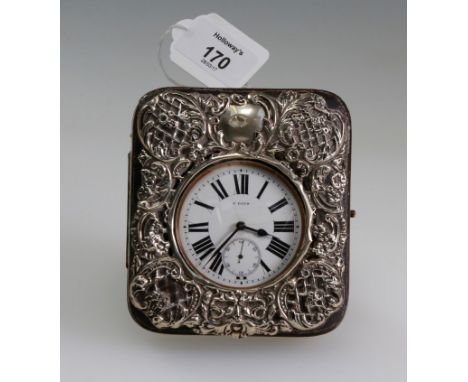 A late 19th/early 20th century white metal cased Goliath crown wind watch, the eight-day French movement faced by enamel Roma