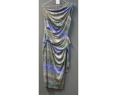 Peter Pilotto, a jersey off-the shoulder rope twist patterned dress with gathered detail to tie waist