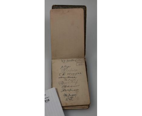 An early 20th century autograph book, containing eleven signatures of the 1921 Australian touring cricket team, including War