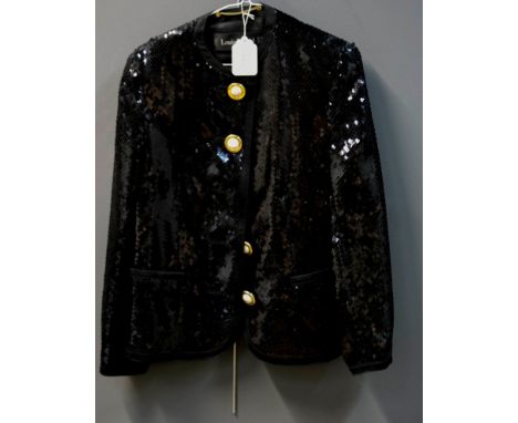 Louis Feraud, a sequinned evening jacket with five large gilt and mother of pearl style buttons and patch pockets