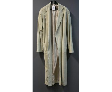 Loewe, a full length cream suede coat, with tie belt and silk lining