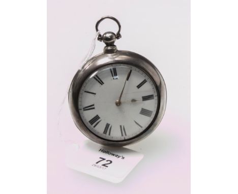 A William IV pair cased watch, white enamel dial with Roman numerals, verge escapement engraved cock plate, signed and number