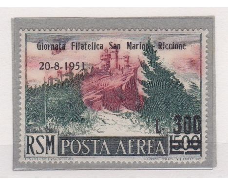 San Marino 1951 Air 300l on 500l Riccione overprint S.G. 422, u/m mint