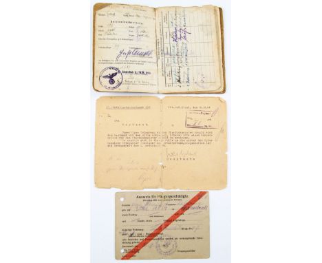 German Soldbuch to Kark Arnold Horst and two documents, enlisted 1st September 1939 as Senior Sergeant Radio Operator for arm