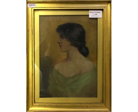 A. W. TAYLOR. Framed, signed, dated 1908, oil on canvas, bust length portrait of a lady in profile, 24.4cm x 17.2cm.