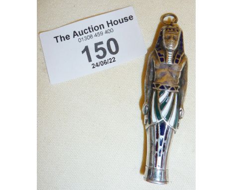 Egyptian Revival 1920's 800 silver and enamel novelty mechanical propelling pencil in the form of a Pharoah or Sarcophagus - 