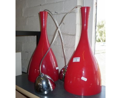 Two retro Dar Lighting red glass hanging light pendants