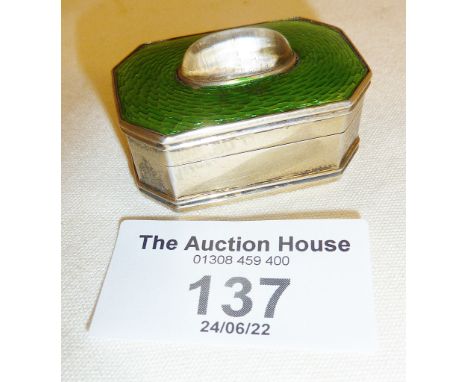 Silver gilt and rock crystal box with green guilloche enamel lid (some cracking to enamel)
