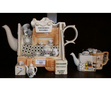 Portmeirion Pottery teapot in the form of a china stall, and another smaller as a kitchen sink