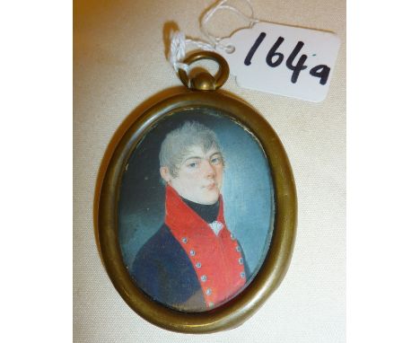 Georgian portrait miniature watercolour of a young man in military uniform