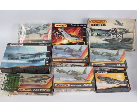 Matchbox - A collection of nine Matchbox plastic model aircraft kits in 1:72 scale. Lot includes 4 factory sealed kits consis