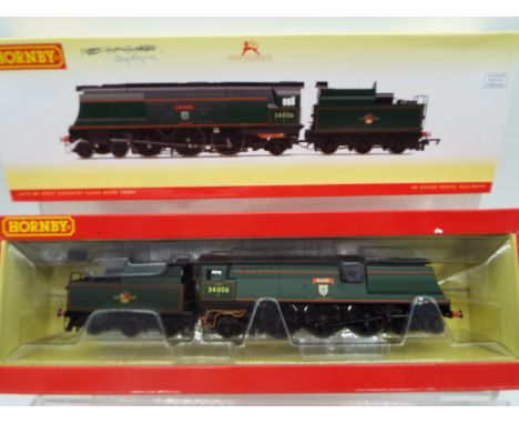Hornby - an OO gauge model 4-6-2 locomotive and tender running no 34006 'Bude', West Country class, BR green lined livery # R