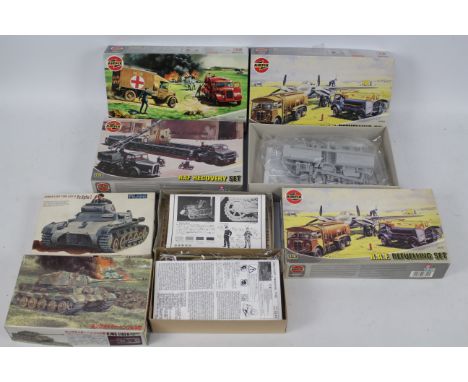 Airfix - Fulimi - Six boxed military vehicle plastic model kits in 1:76 scale. Lot includes Airfix A03305 RAF REcovery Set; A