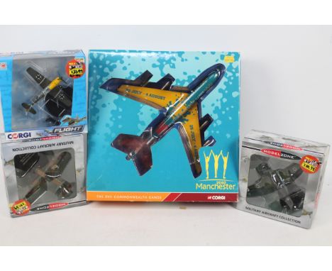 Corgi, Oxford Diecast - Four boxed diecast model aircraft in various scales. Lot includes Corgi AA32908 1:144 Boeing 707 Manc