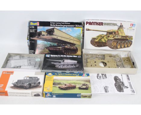 Tamiya - Revell - Trumpeter - Special Armour 1/72 - Italeri - Five boxed military vehicle plastic model kits predominately in