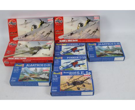 Airfix - Revell - Eight boxed 1:72 scale plastic model aircraft kits. Lot includes Airfix A03014 Blohm &amp; Voss Bv141; Reve