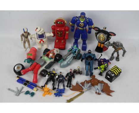 Evel Knievel - Ideal - The Real Ghostbusters -Toy Story - Marvel - Power Rangers. In excess of twenty loose figures and vehic