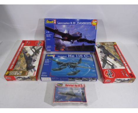 Revell - Airfix - Five boxed 1:72 scale plastic model aircraft kits. Lot consists of Airfix A50038 Dogfight Doubles' Junkers 