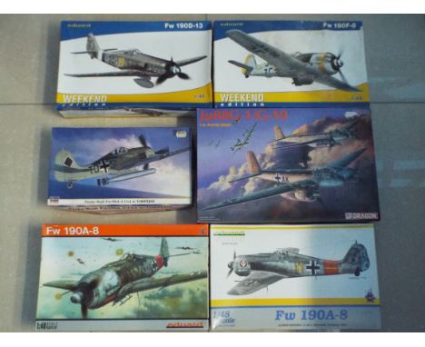 Dragon, Eduard and other - six boxed plastic German WW2 military aircraft 1:48 scale model kits comprising Dragon Ju88G-1/G-1