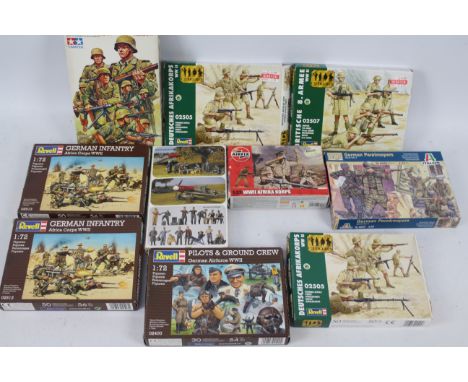Revell - Italeri - Airfix - Tamiya - Preiser - A collection of 10 boxed military personnel model kits and plastic figures in 