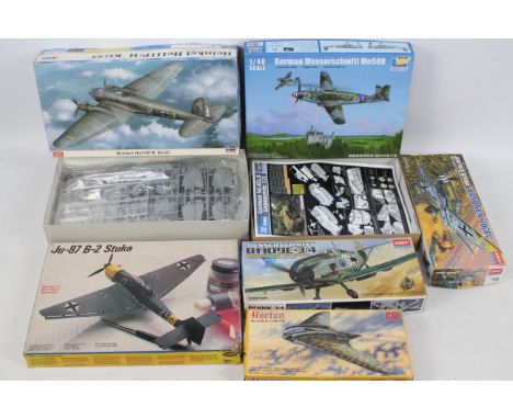 Hasegawa - Testors - Trumpeter - PM Models - ACademy - Six boxed German WW2 military aircraft plastic model kits in mainly in