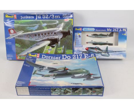 Revell - Three boxed 1:48 scale plastic German aircraft model kits. Lot consists of #04558 Junkers Ju52/3m 'Airline Version';