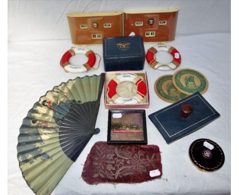 CRUISE LINER AND SHIPPING INTEREST; THREE VINTAGE MINIATURE LIFE RINGS, "Queen Elizabeth", "Windsor castle" and "Iberia Londo