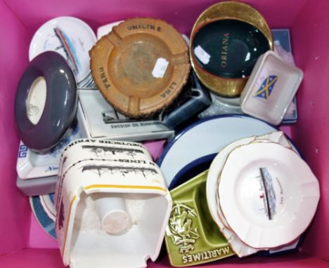 CRUISE LINER AND SHIPPING INTEREST; A COLLECTION OF VINTAGE ASHTRAYS, from "Oriana" "Mauritania" and many other ships