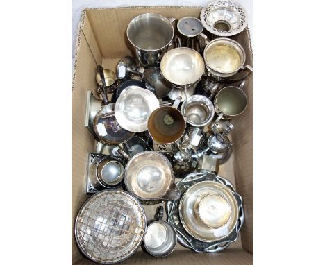 CRUISE LINER AND SHIPPING INTEREST; A COLLECTION OF SILVER PLATED TROPHY CUPS, to include "Arundel Castle", napkin rings to i