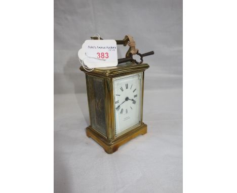 A BRASS CASED CARRIAGE CLOCK, retailed by Chapman, Chelmsford (with key)