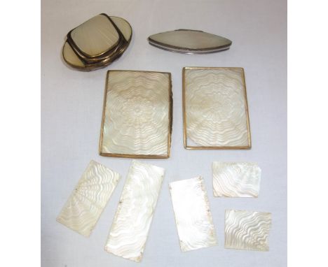 A 19TH CENTURY BRASS AND MOTHER-OF-PEARL SNUFF BOX, a mother-of-pearl and white metal lozenge shape needle case and a late 18