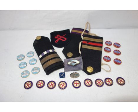 CRUISE LINER AND SHIPPING INTEREST; AN "AQUITANIA" ENAMEL BADGE, a collection of "SS Uganda" enamel badges and similar items